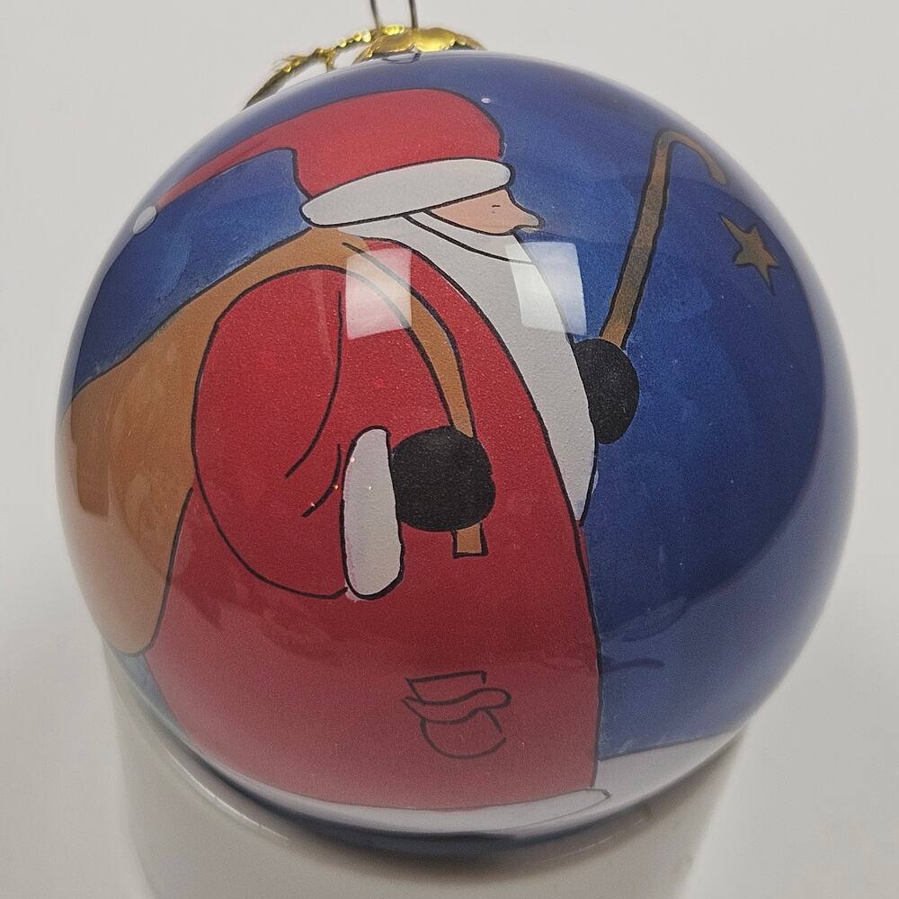 Vintage Christmas Santa with Sack in Snow at Night Reverse Hand Painted in Box